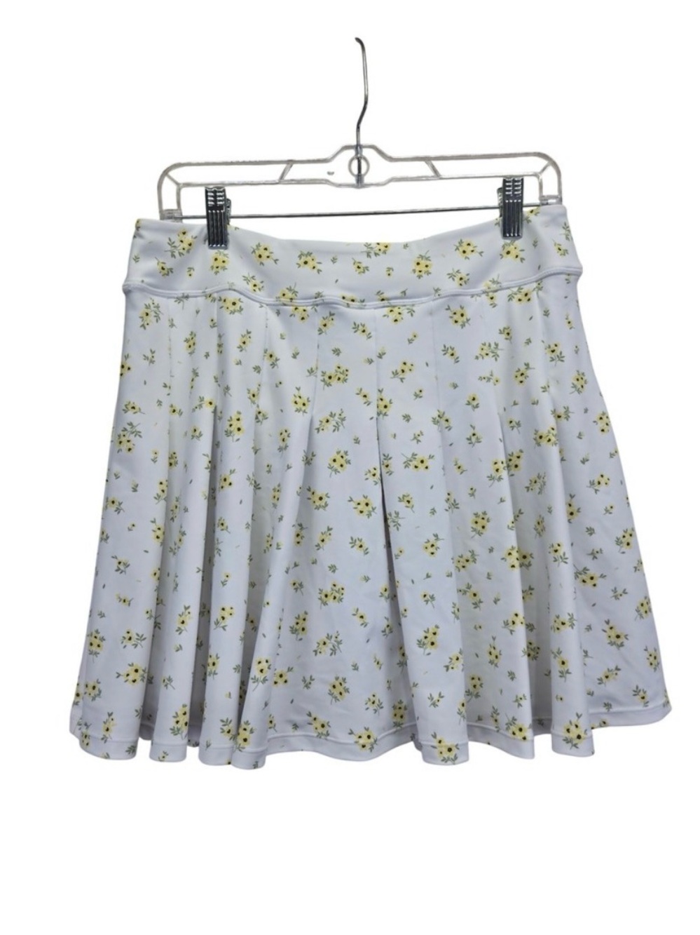 Aqua White Skater Skirt with Yellow Floral Print